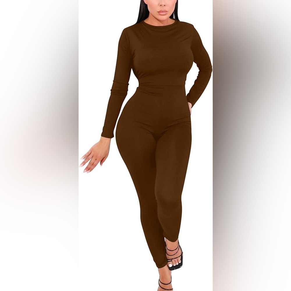 Mizoci Women's Sexy Bodycon Long Sleeve Crewneck Club Outfits One Piece Jumpsuit